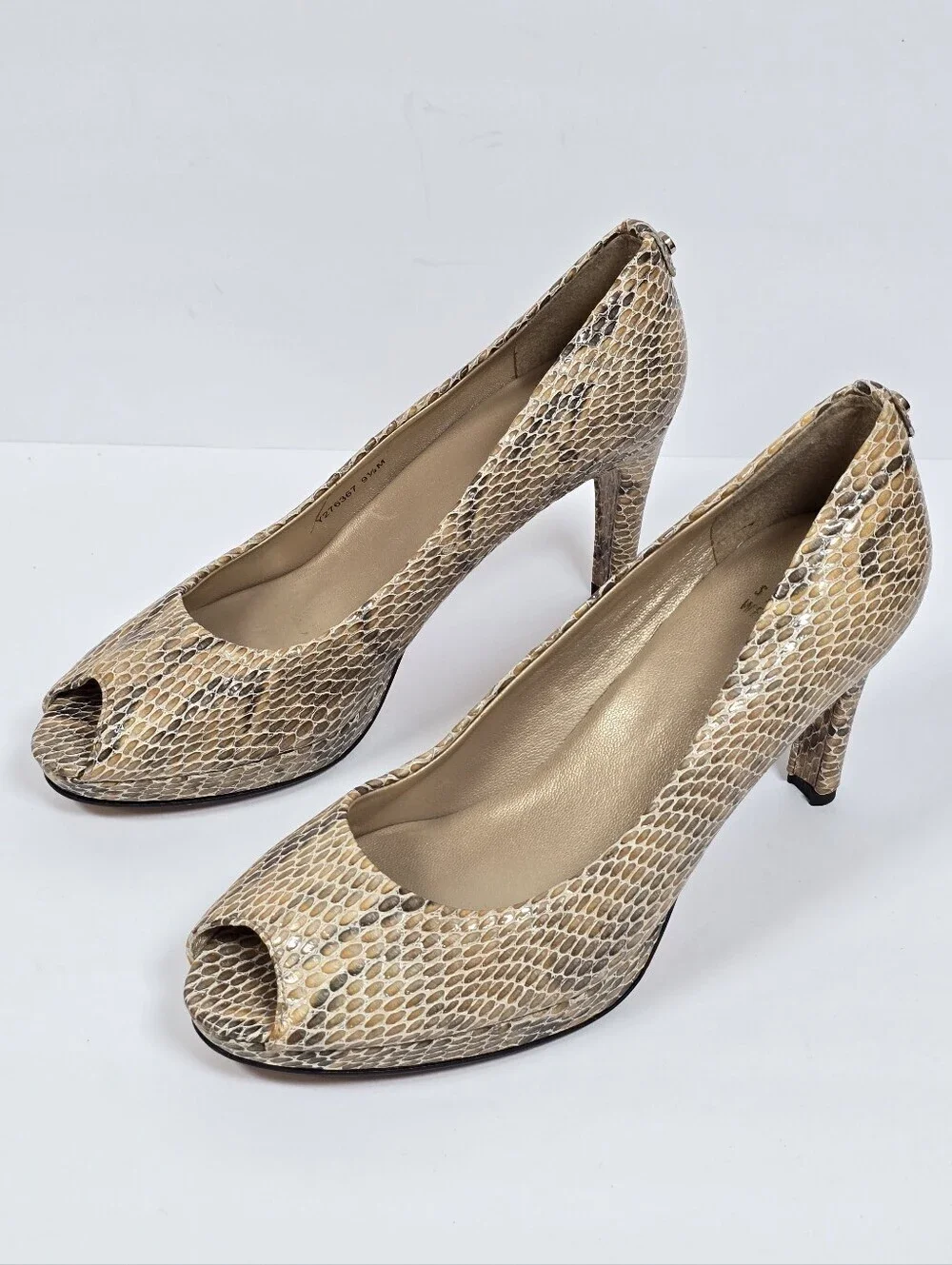 Stuart Weitzman Multicolor Python Embossed Leather Peep Toe Snakeskin Pumps 9.5